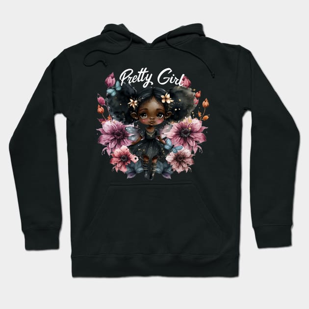 Pretty Black Girl Fairy with Pink Flowers Hoodie by Irene Koh Studio